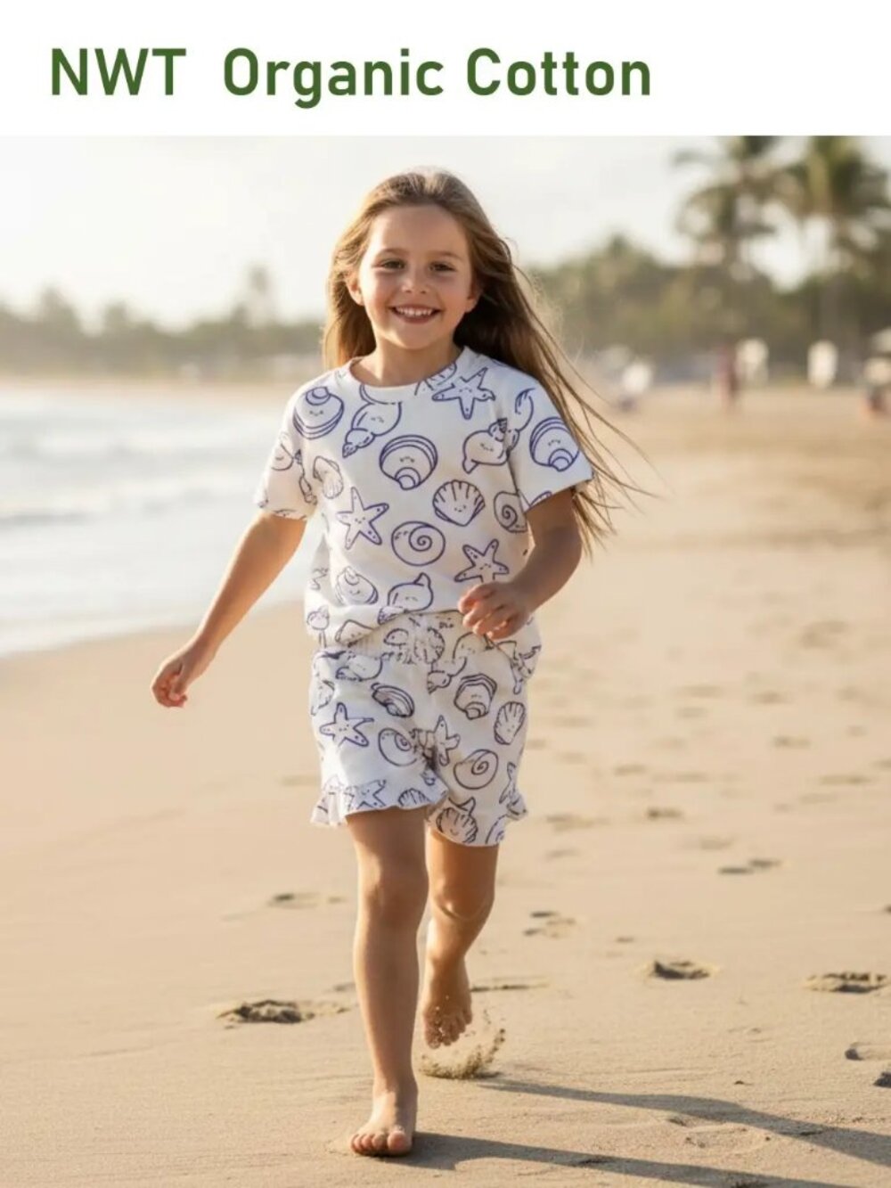 ANTEBIES Organic Smiley Sea Friends Short-Sleeve Tee Shorts Set - Girl size 7-8Y